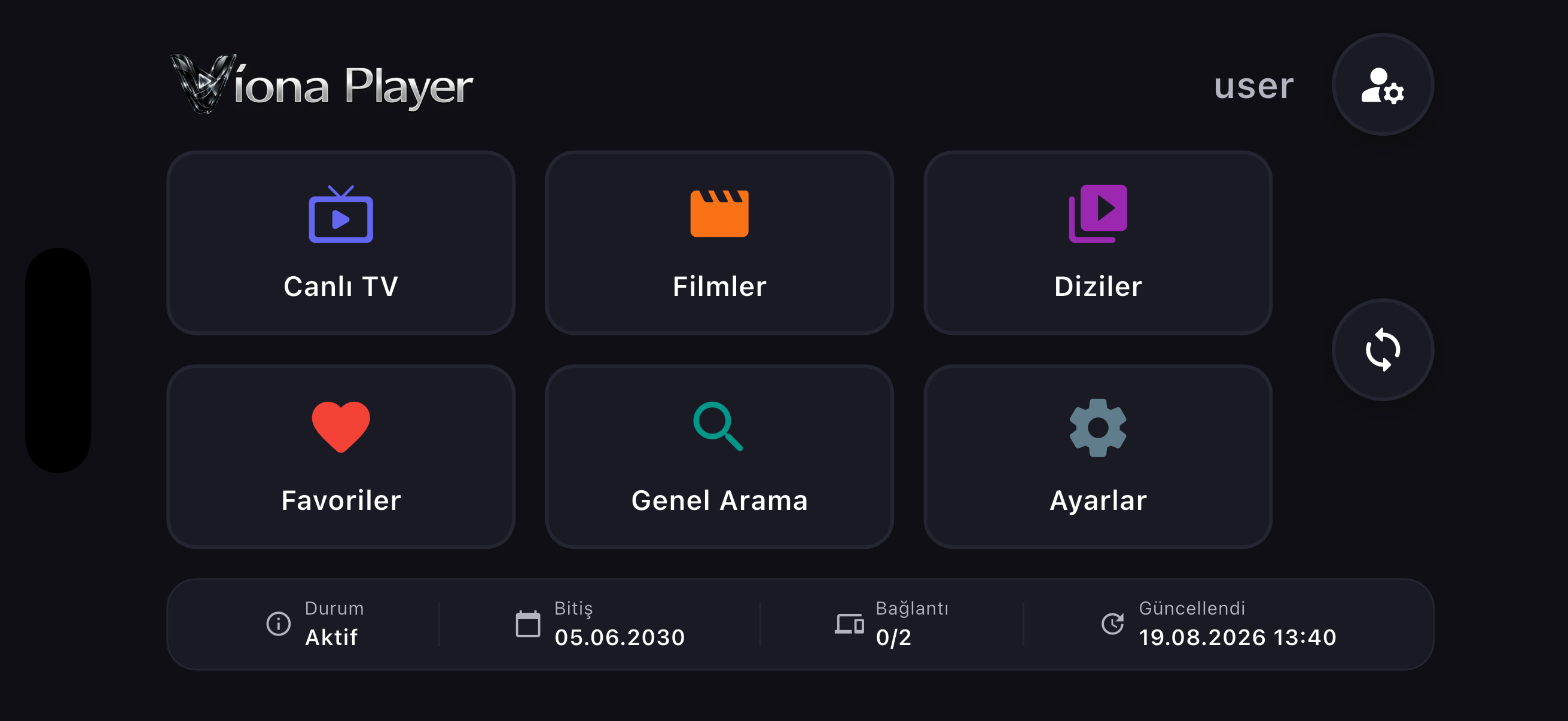 Viona Player ana ekranı